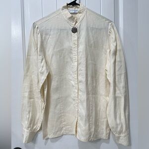 Vintage J. Christopher Button-down Blouse 100% Linen in Ivory